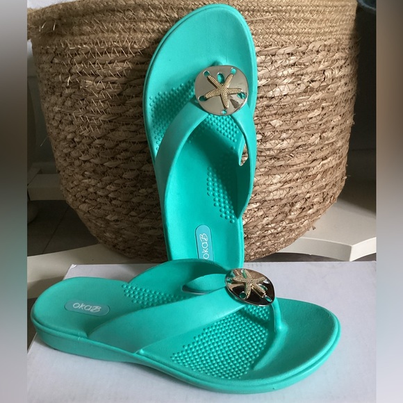 OKA b. Shoes - 🏖️ OKA B Sandy flip flops turquoise silver EUC